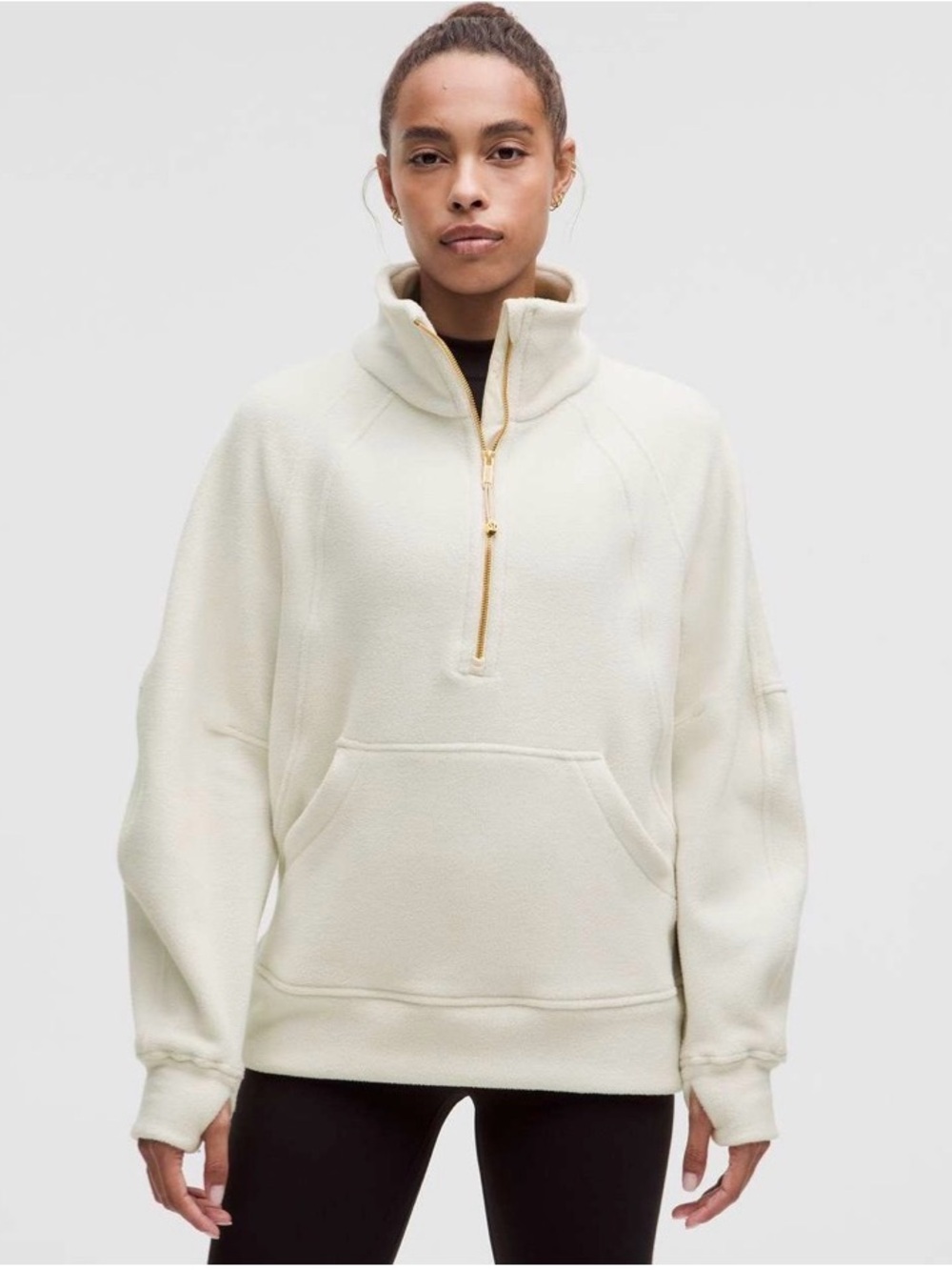 Lululemon Scuba Tumbled Fleece Funnel-Neck Half Zip in Bone/Gold size M/L